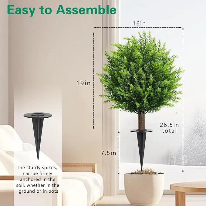 26.5" Artificial Cedar Topiary Ball Trees, Set of 2 UV Resistant Fake Evergreen Trees Shrubs Bushes Artificial Plants with Ground Spike Faux Cypress Plants for Indoor Outdoor Front Porch Garden by GreenHaven Gardens