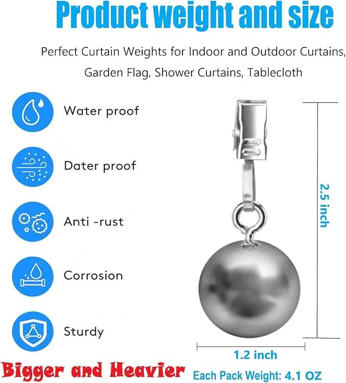 10 Pack Heavy Duty Curtain Weights for Outdoor, Stainless Steel Drapery Clip Keepping Curtain Panel Straight, Keep Outdoor Curtain Flag from Waving, Help Weigh Down Sun Curtain Tablecloth Garden Flag by GreenHaven Gardens