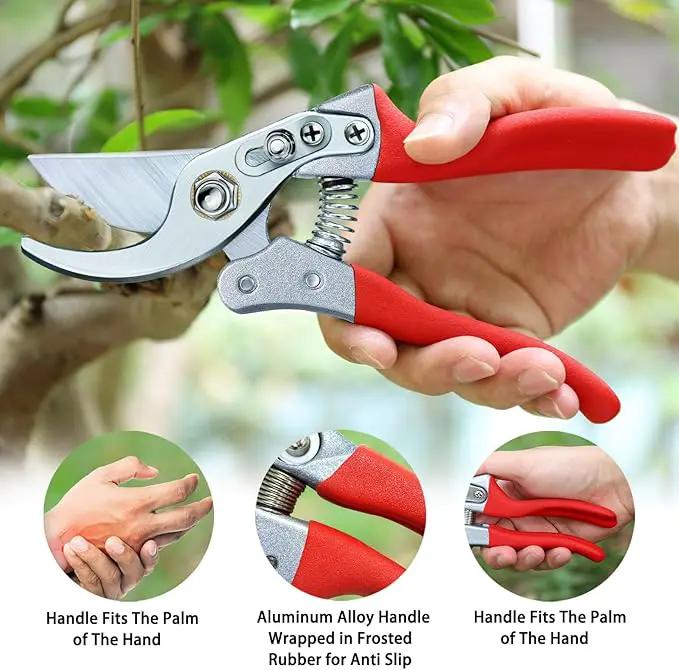 Kynup 2Packs Pruning Shears for Gardening, Garden Shears Scissors Heavy Duty, Bypass Pruner Hand Shears, Tree Trimmers Secateurs, Garden Clippers for Plants, Hedge Shears, Garden Tools (Red) by GreenHaven Gardens