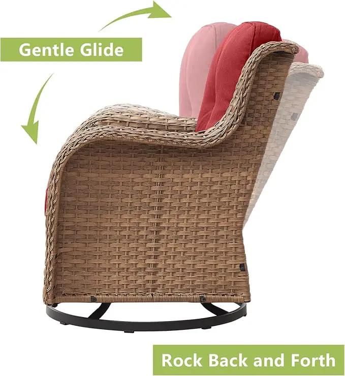 Outdoor Wicker Patio Furniture Set - 6 Piece Rattan Patio Conversation Set with 2 Rocking Swivel Chairs,2 Ottomans,1 Loveseat and 1 Coffee Table for Porch Deck Backyard Garden(Yellow/Red) by GreenHaven Gardens
