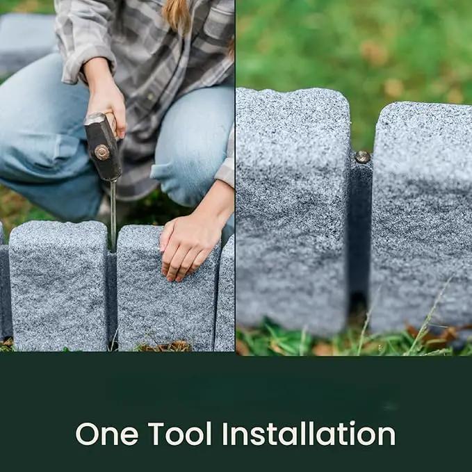 Beuta Landscape Edging | Garden Edging Border | Faux Stone Block XL for Lawn Edging, Flower Beds & Yard Edging – 10 Pack | Each Section Has 6 Blocks 48" L x 4" W x 9.5" H | 30 Spikes | Greystone by GreenHaven Gardens