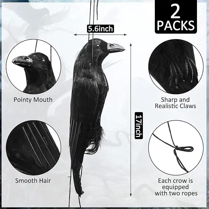 Lewtemi 2 Pcs 17 Inch Realistic Hanging Dead Crows Decoy Life Size Black Feathered Crow Fake Black Crows for Garden Decorations by GreenHaven Gardens