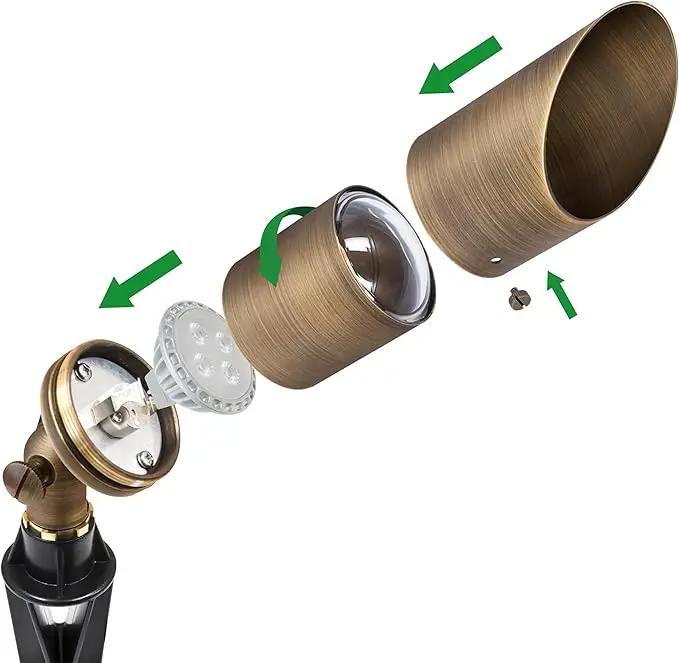 GKOLED Solid Brass Spotlight Low Voltage Landscape Lighting, LED Outdoor Lights for Garden Patio Yard, Directional Up and Down Light with 5W MR16 Bulb, 12V 2700K Warm White, 2 Pack by GreenHaven Gardens