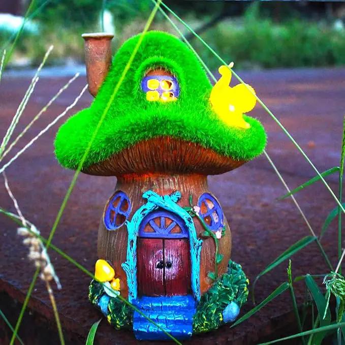 Mushroom Garden Statues,Outdoor Fairy House Figurine with Solar Powered Garden Light, Gifts for Women Mom Grandma Halloween Decor or Yard Decor (Resin) by GreenHaven Gardens