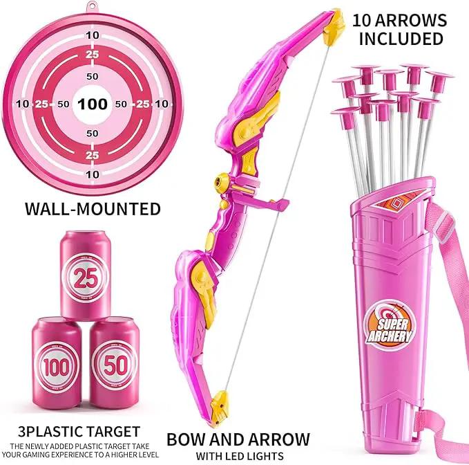 TEMI Bow and Arrow Set for Kids - Archery Toy Set - LED Light Up with Suction Cup Arrows, Target & Quiver, Indoor and Outdoor Toys for Children Boys Girls by GreenHaven Gardens