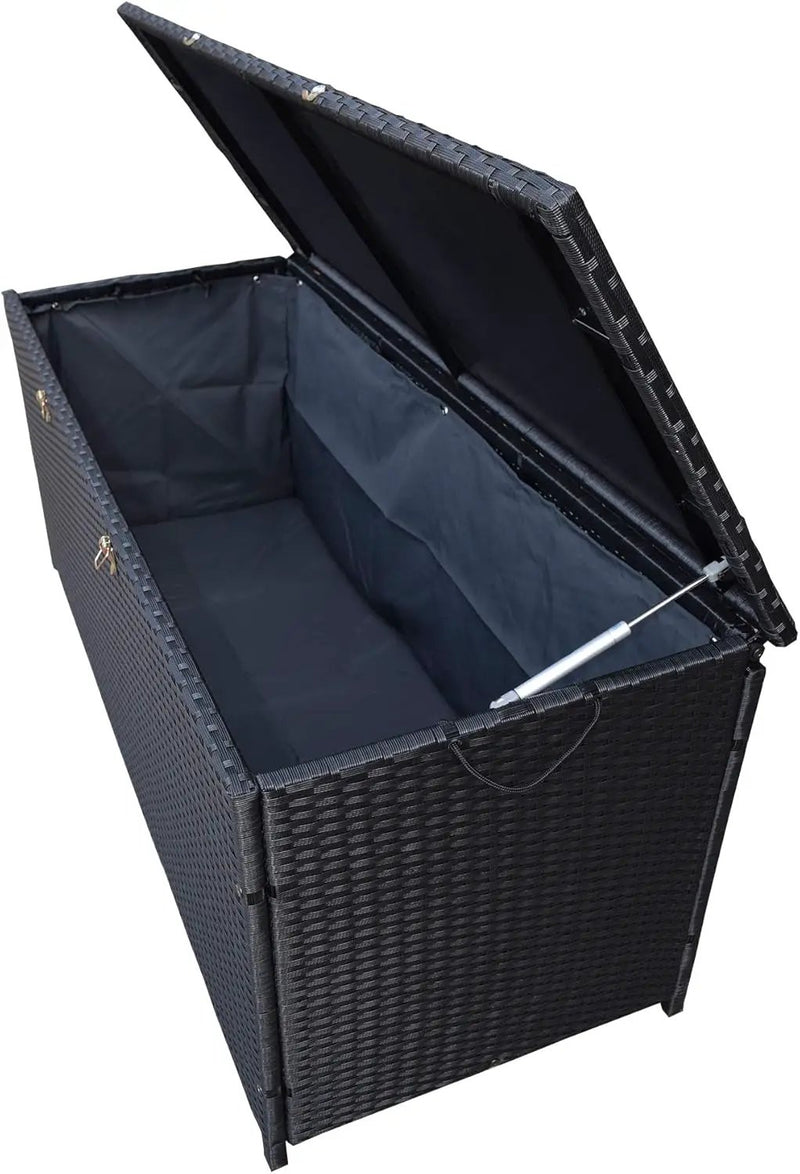 Oakland Living Dark Black Indoor and Outdoor Balcony Patio Deck Porch Pool 113 Gallon Wicker Storage Box Trunk Bin with Metal Frame by GreenHaven Gardens