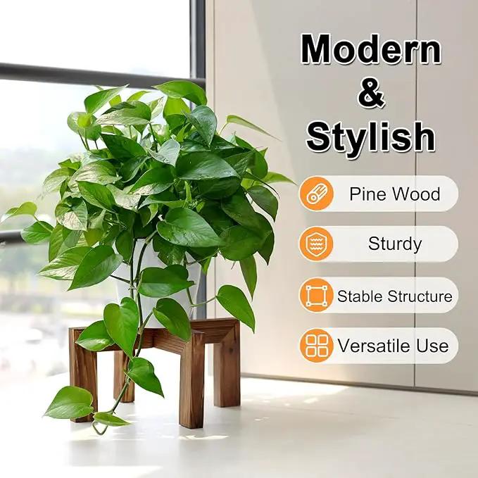 Plant Stand, Indoor/Outdoor Wood Plant Holder, Single Flower Pot Stand, Sturdy Planter Stand (Walnut, Fit 5-9 Inch Pots) by GreenHaven Gardens