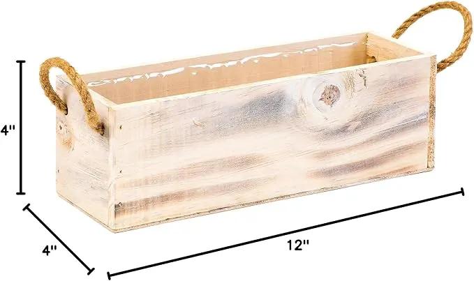 Wooden Planter Box with Handle, Rustic Whitewash, Plastic Liner l Garden Decor l Restaurant and Wedding Decorations l Table Centerpiece (12x4 w Handle Set of 4, Whitewash) by GreenHaven Gardens
