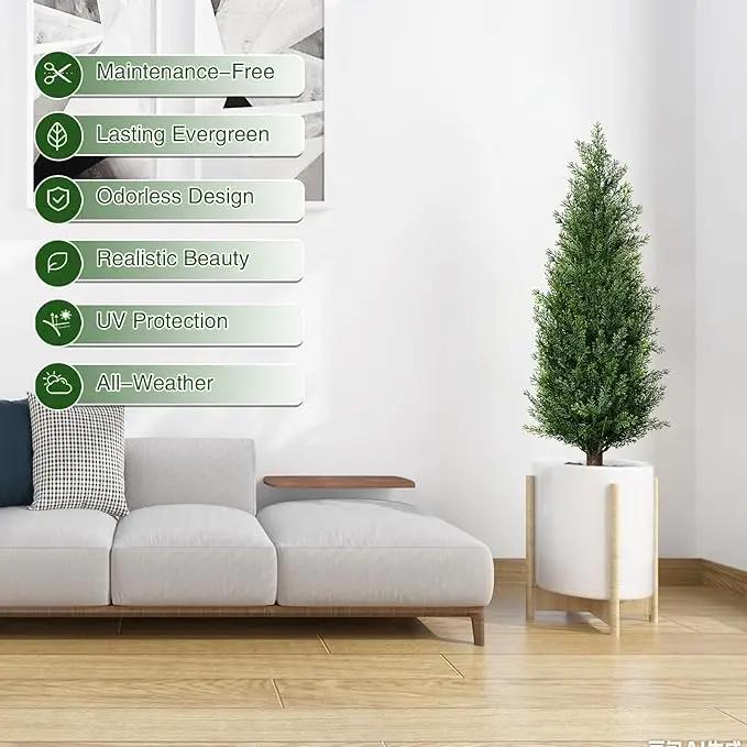 3FT Artificial Cedar Topiary Trees with Ground Spike, Set of 2 UV Resistant Fake Evergreen Bushes Shrubs Trees Artificial Plants Realistic Faux Cypress Plants for Indoor Outdoor Front Porch Garden by GreenHaven Gardens