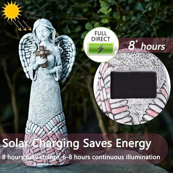 Angel Garden Statues Outdoor Solar Decor Gifts for Women Cross Praying for Cemetery Backyard Lawn Yard Decoration（10.24inch） by GreenHaven Gardens