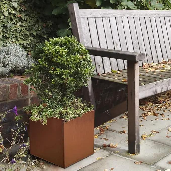 Corten Steel Planter Box Metal Planters Square Outdoor Steel Planter Cube Rustic Flower Pot 16 Inch Integral Durable Antique for Commercial Residential Garden Patio Deck and Backyard by GreenHaven Gardens