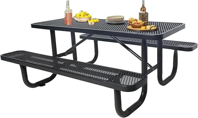 4FT Metal Picnic Tables for Outdoors, Commercial Rectangular Picnic Table and Bench Set for Outside, Patio, Garden, Backyard, Porch, Surface Mount, Black by GreenHaven Gardens