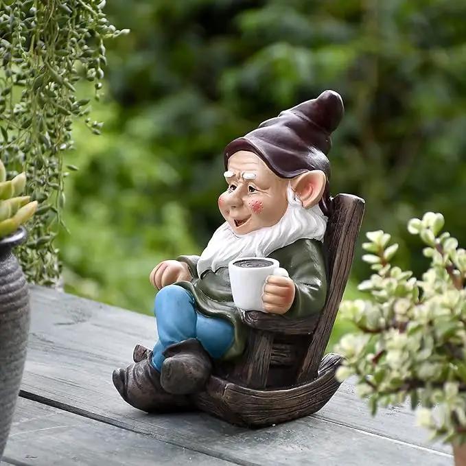 OwMell Drinking Coffee Garden Gnome Statue Decoration 7.3" Figurine Ornament for Indoor Outdoor Home Patio Yard Lawn by GreenHaven Gardens