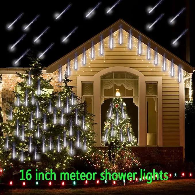 Aokudoni Christmas Lights Outdoor, Upgraded 16 inch /40cm Meteor Shower Lights 8 Tube Falling Rain Light Icicle String Lights for Xmas Tree New Year Party Wedding Decorations, UL Plug, White by GreenHaven Gardens