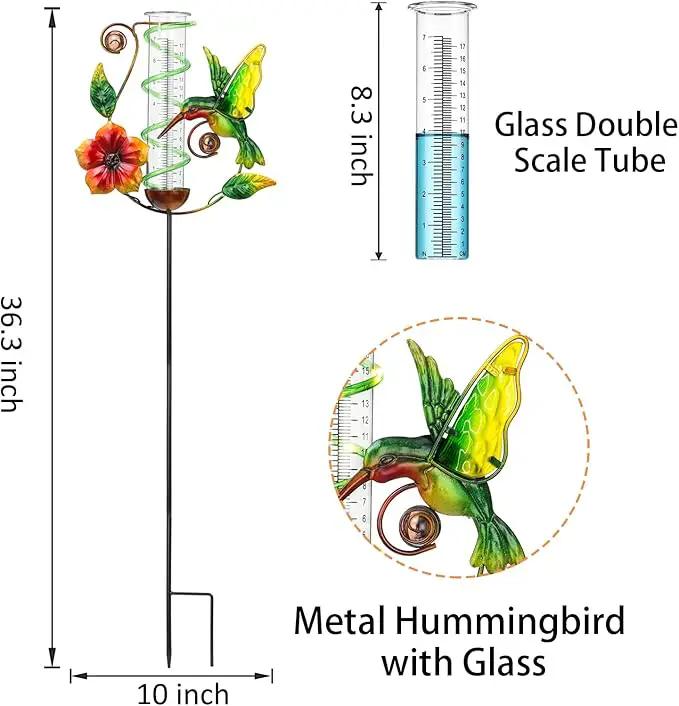 LEWIS&WAYNE 36.3” Hummingbird Rain Gauge Outdoor, 7” Glass Tube Solar Powered 10 Warm White LEDs Garden Metal Stakes Decorative Waterproof for Yard Garden Patio Lawn by GreenHaven Gardens