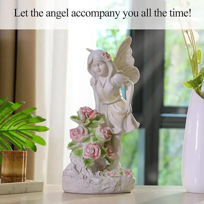 Angel Garden Statue, Guardian Solar Garden Decor with Warm Light, Waterproof Butterfly Angel Figurine with Flowers, Outdoor Garden Decor Sculpture for Lawn Yard Patio Windowsill, White by GreenHaven Gardens