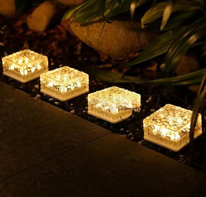 4Pack Solar Brick Lights,4.3 * 4.3in Outdoor Solar Lights,Pavers Lights,Solar Pathway Lights Outdoor Waterproof for Garden Courtyard Pathway, Ice Rock Cube Lights by GreenHaven Gardens