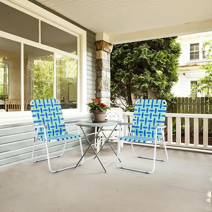 VINGLI Oversize Patio Lawn Webbed Folding Chairs Set of 2, Outdoor Beach Chair Portable Dining Chair for Outdoor Yard, Garden (Blue, Oversized) by GreenHaven Gardens