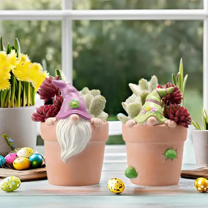 Newman House Studio Spring-Gnomes Flower-Pots Easter Decorations Cactus-Succulents - Easter Decorative Purple Planter Pots Unique Garden Pots with Drainage Hole for Indoor Outdoor 3 x 3.5 x 5 inch by GreenHaven Gardens