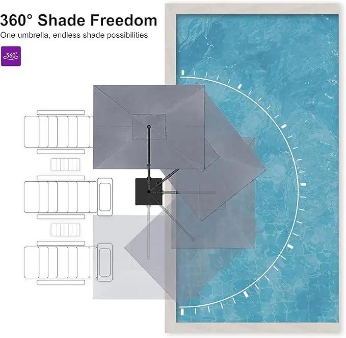 PURPLE LEAF 9' X 11.5' Rectangle Patio Umbrella Outdoor Large Aluminum Cantilever Umbrella with 3 Years Fade Resistance Recycled Fabric and 360-degree Rotation for Garden Deck Pool, Mist Grey by GreenHaven Gardens
