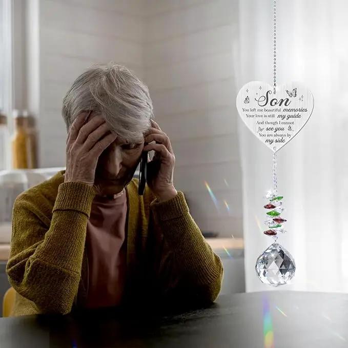 Memorial Crystal Suncatcher,Memorial Gifts for Loss of Son,Loss of Son Sympathy Gifts,Hanging Crystals Ornament for Window Rainbow Maker Prisms Home Decor Gift by GreenHaven Gardens