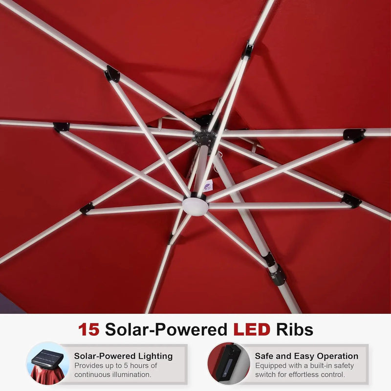 PURPLE LEAF 9' X 12' Solar Powered LED Rectangle Patio Umbrella Offset Cantilever Umbrellas Outdoor Market Umbrella Double Top Deluxe Garden Umbrellas, Terra by GreenHaven Gardens