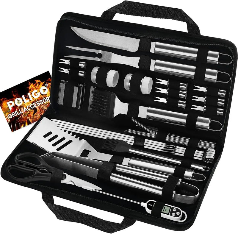 POLIGO 29 PCS BBQ Grill Accessories Stainless Steel BBQ Tools Grilling Tools Set with Storage Bag for Fathers Day Dads Birthday Presents - Camping Grill Utensils Set Ideal Grilling Gifts for Men Women by GreenHaven Gardens