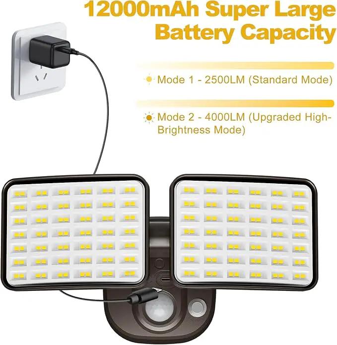 Rechargeable Battery-Powered Motion Light (1-3 Months Endurance), 2500LM Standard & 4000LM High-Brightness Dual Modes, USB Charging Outdoor LED Flood Light for Garage,Yard,Patio,Garden (Brown) 2 Packs by GreenHaven Gardens