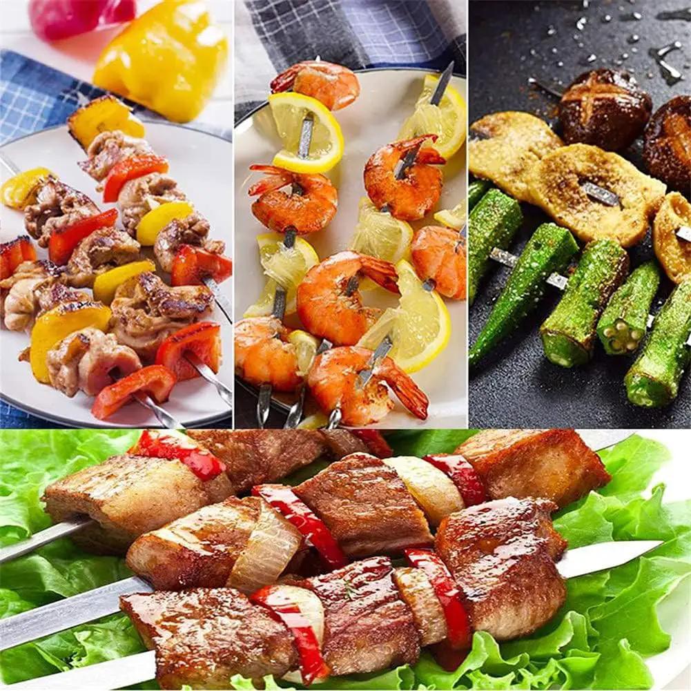 12PCS Kabob Skewers Flat Metal Stainless Steel BBQ Barbecue Skewer 14" Anti-Roll Heavy Duty Shish Kebob Sticks Wide Reusable Grilling Skewers Set for Meat Shrimp Chicken Vegetable Kebab Fork Sausage… by GreenHaven Gardens