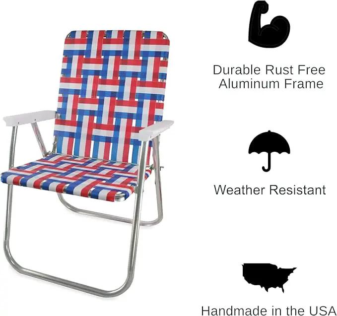 Lawn Chair USA Folding Aluminum Outdoor Patio Lawn Chair | Heavy-Duty Webbed Chairs for Camping, Sports, Beach, Yard & Tailgating | Lightweight Portable | Magnum - American Flag by GreenHaven Gardens