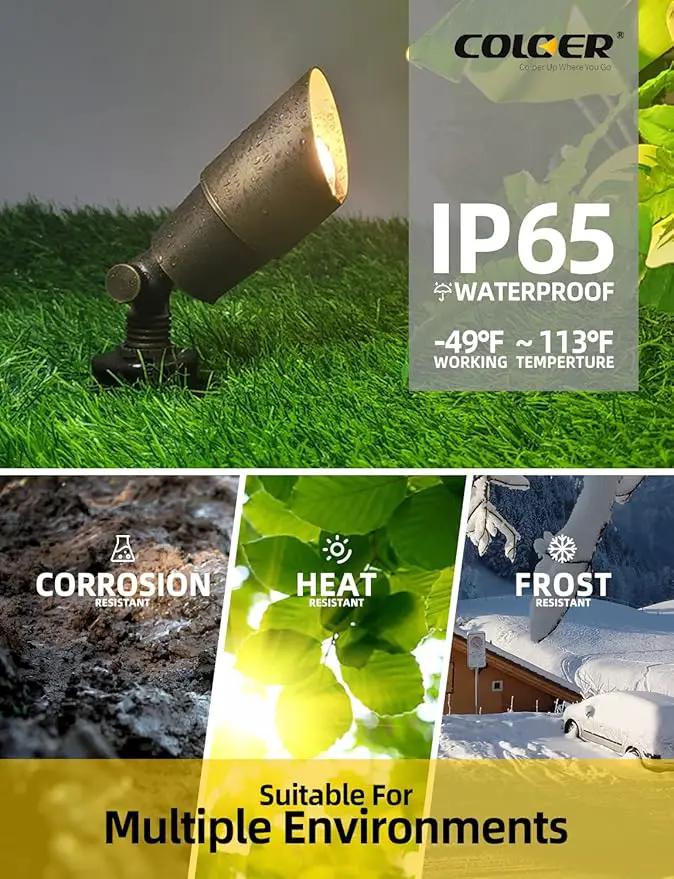 COLOER Die-cast Brass Landscape Spotlights Outdoor, 12V AC/DC Low Voltage LED Garden Landscape Lighting, IP65 Waterproof Outdoor Uplighting (101B,Bronze,12-Pack Without Bulb) by GreenHaven Gardens