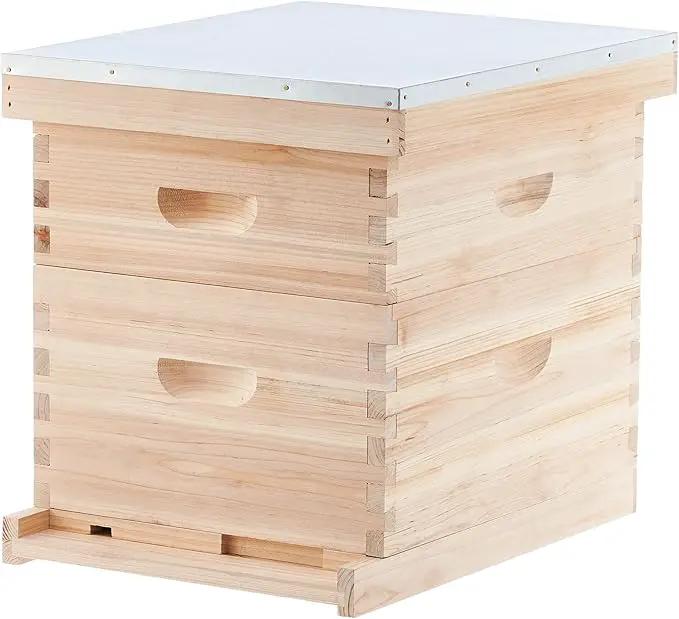 CREWORKS Bee Hive Boxes 10 Frame Langstroth Beehive, Bee Keeping Starter Kit Includes 1 Super Bee Box & 1 Bee Brood Box with Beehive Frames and Foundation, 2 Layers Complete Bee Hive Kit by GreenHaven Gardens