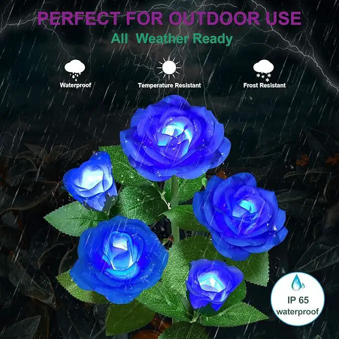 Solar Flower Lights Outdoor - Upgraded New Material Two Modes Realistic LED Solar Powered Waterproof Lights with 20 Roses, Solar Decorative Stake Lights for Garden (Blue, 4 Pack) by GreenHaven Gardens