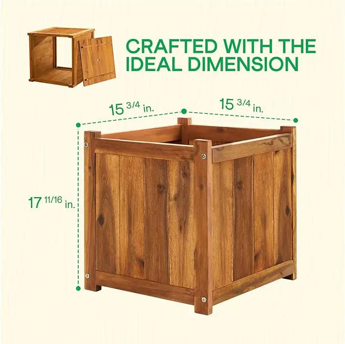 IDZO Set of 2 Acacia Wood Flower Planters for Outdoor Plants, Ergonomic Handles, Drainage Holes, Various Sizes, Ideal for Home Décor, Light Cherry by GreenHaven Gardens