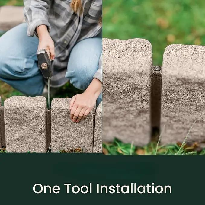 Beuta Landscape Edging | Garden Edging Border | Faux Stone Block XL for Lawn Edging, Flower Beds & Yard Edging – 10 Pack | Each Section Has 6 Blocks 48" L x 4" W x 9.5" H | 30 Spikes | Cobblestone by GreenHaven Gardens