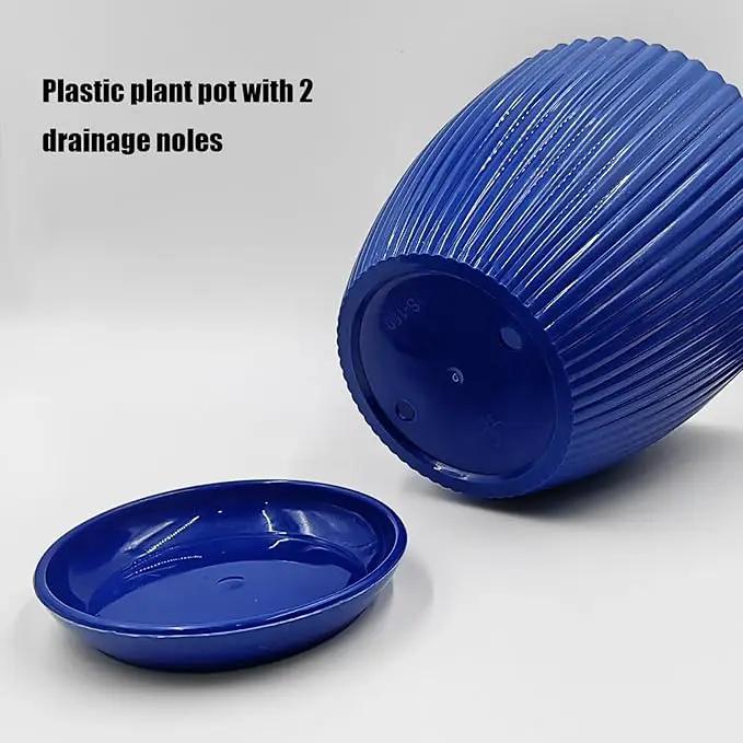 7.5/6.5/5.5/4.9/4.2/3.5 Inches Plant Planters 6 Pack, Thick Sturdy Plastic Pots for Plants, Indoor/Outdoor 6 Sizes Flower Pots with Drainage Holes and Saucers (6 Sizes,Dark-Blue) by GreenHaven Gardens