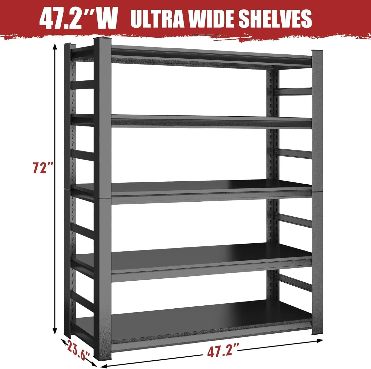 47.2" W Garage Shelving Heavy Duty Storage Shelves 5 Tier Adjustable Heavy Duty Shelving 4000LBS Metal Shelves for Garage Storage Rack Utility Rack Industrial Shelf 72" H x 47.2" W x 23.6" D by GreenHaven Gardens