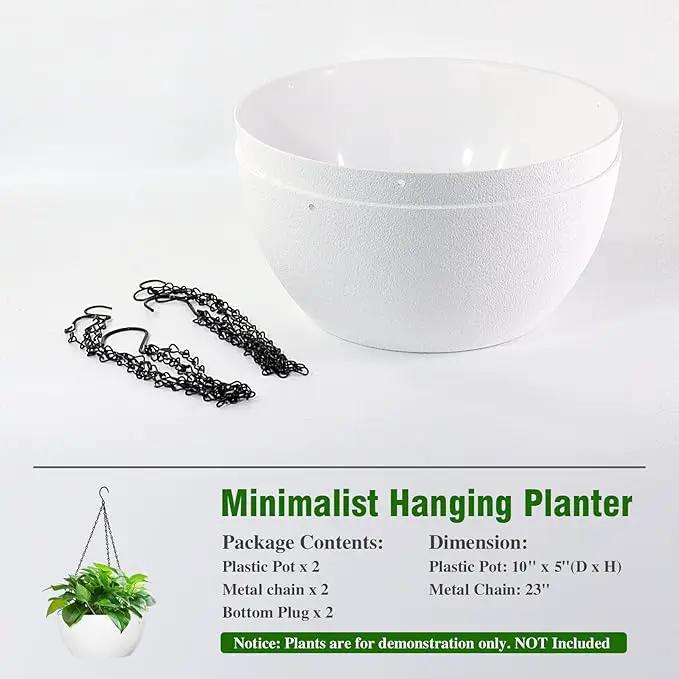10 inch Hanging Planters for Outdoor Indoor Plants with Drainage Holes and Chain, 2 Pack Round Hanging Flower Plant Pots for Garden Home Porch Decor, White by GreenHaven Gardens
