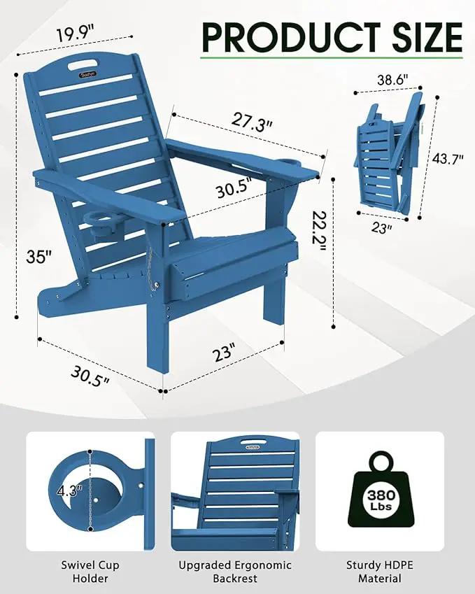 Adirondack Chairs Set of 2, Outdoor Fire Pit Chairs, HDPE All-Weather Adirondack Chairs with Cup Holder, Lawn Chair for Deck, Patio, Garden (NavyBlue) by GreenHaven Gardens