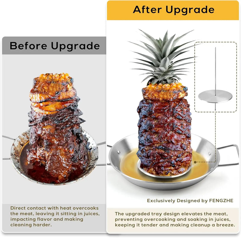 Fengzhe Al Pastor Skewer for Grill：Stainless Steel Vertical Stand, Brazilian Spit Stand with removable 3 Spikes, 2 Brushes, Anti-scalding Fittings, Fat Separator Tray, for Tacos Al Pastor, BBQ by GreenHaven Gardens