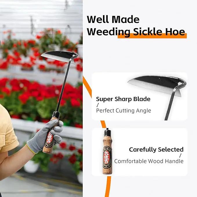 Japanese Weeding Sickle Hoe, Sickle Garden Tool Hand Grass Sickle, Weeding Tool for Gardening with High Carbon Sharp Steel Blade Edge for Cutting Grass,Digging Quick Work (Hoe Sickle) by GreenHaven Gardens
