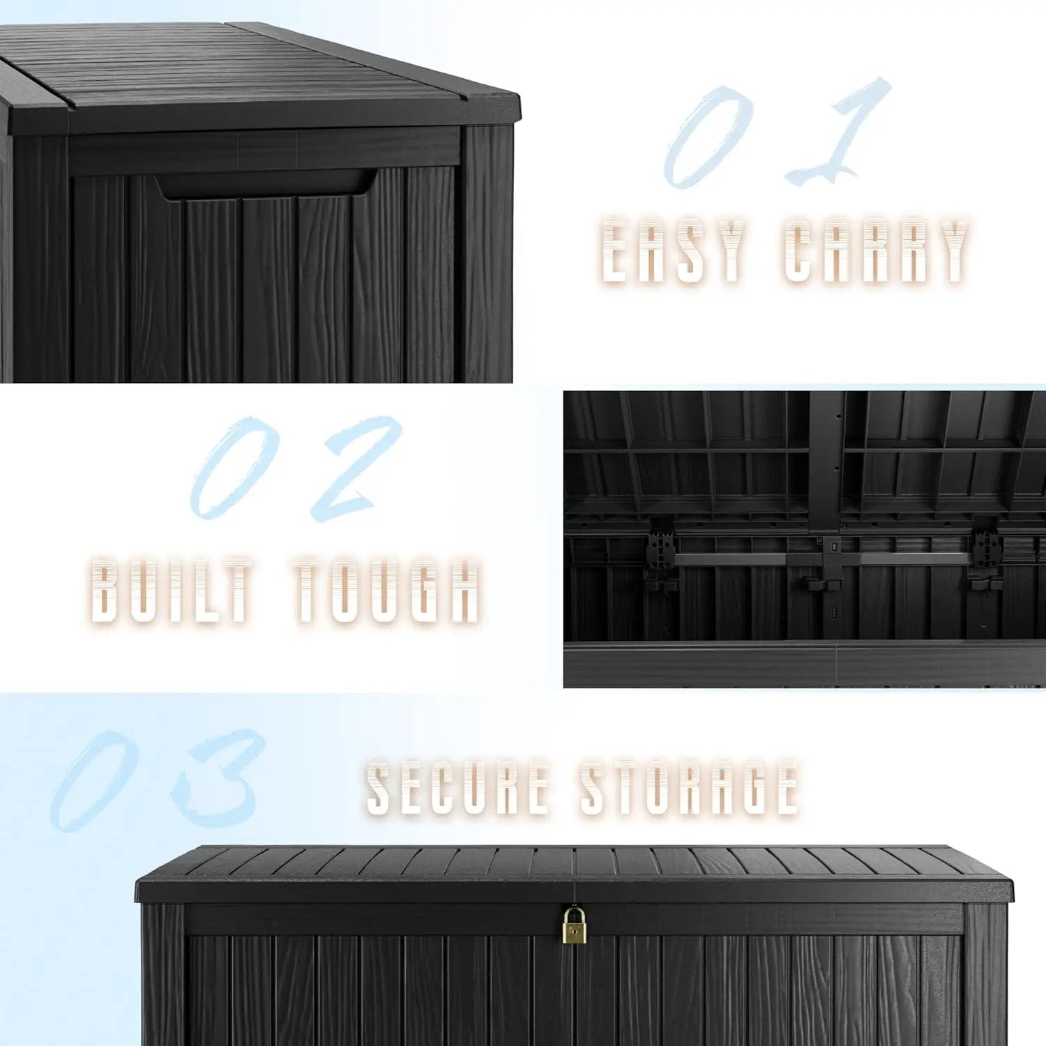 200 Gallon Black Resin Deck Box - Lockable, Waterproof & UV-Resistant Outdoor Storage for Patio Furniture, Garden Tools, Pool Floats - Heavy-Duty Utility Container for Decks by GreenHaven Gardens