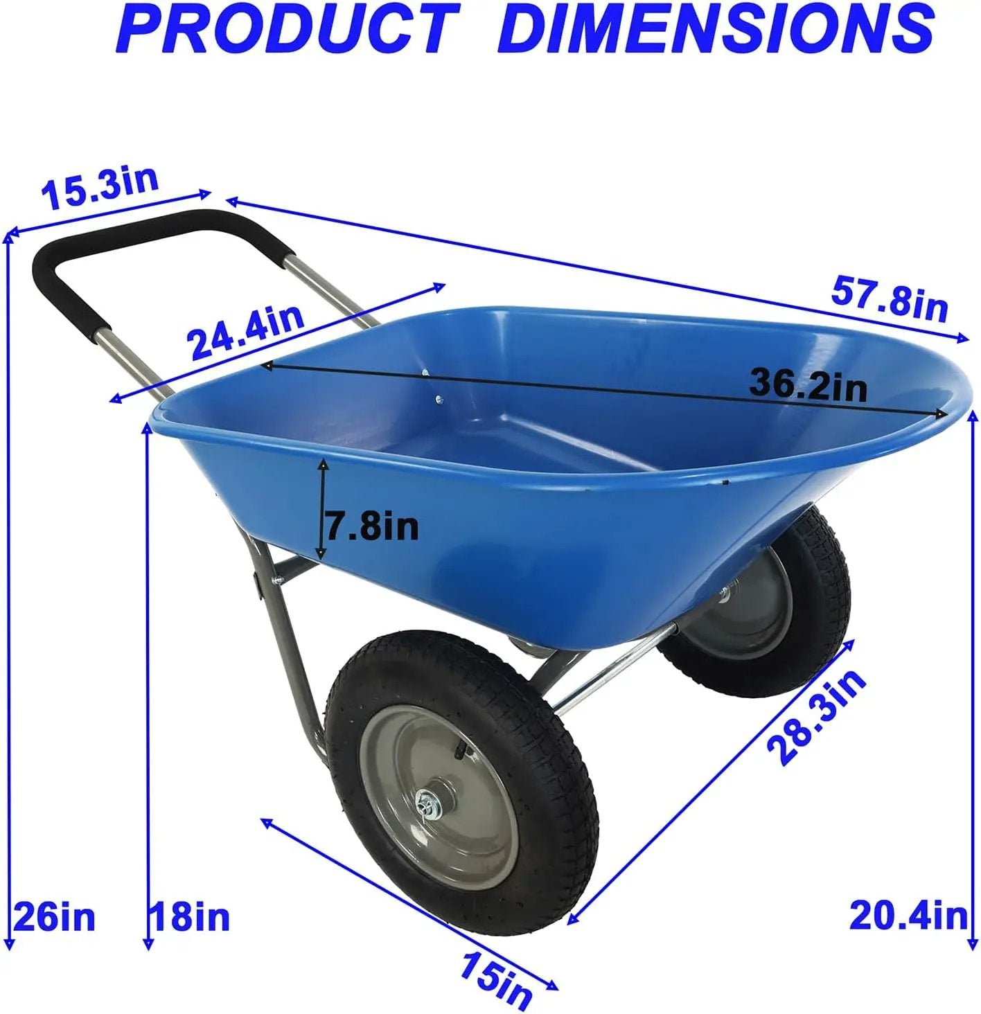 Dual Wheel Wheelbarrow, Heavy Duty Garden Cart, 300 lbs Capacity Utility Cart with Two 15 inches Pneumatic Tires for Outdoor Lawn Yard Farm Ranch (Blue) by GreenHaven Gardens