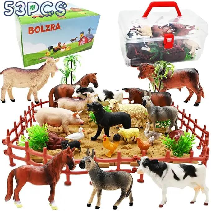 Farm Animal Figurines, Realistic Plastic Animals Toys with Fences Building Blocks, Farm Figures Playset Educational Birthday Gift for Kids & Toddlers, 53 PCS by GreenHaven Gardens