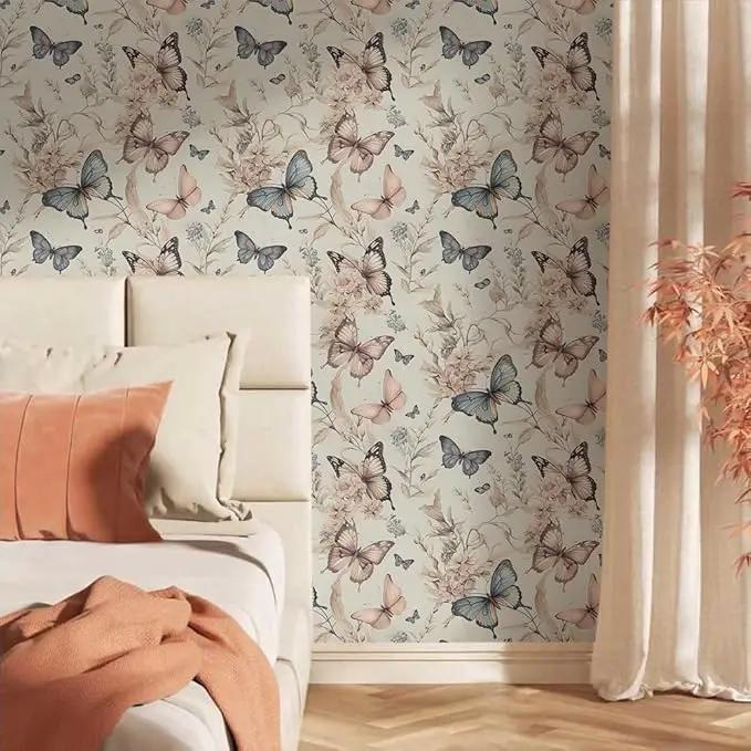 Wonderland Boho Butterfly Flowers Peel and Stick Wallpaper Self Adhesive Removable Easy Peel Off Stick on Wall Paper for Bedroom Cabinet Renter Friendly by GreenHaven Gardens