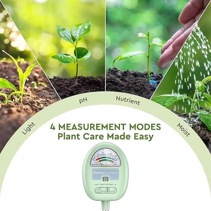 Soil Moisture Meter, 4-in-1 Moisture Meter for Plants, Tester for Moist, Light,Nutrients, pH, Soil Test Kit, Great for Garden, Lawn, Farm, Indoor & Outdoor Use, No Battery Required by GreenHaven Gardens
