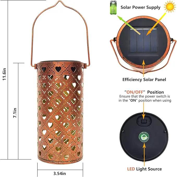 2 Pack Solar Lanterns Outdoor Hanging Heart Pattern Decor Lantern,Waterproof Hollow Out Metal Decorative Garden Light,Graceful Decoration for Patio,Yard,Landscape,Walkway,Festival by GreenHaven Gardens