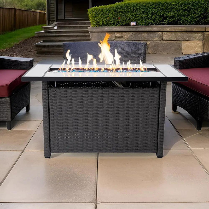 Tirana Propane Fire Pit Table 45" Outdoor Firepit 50,000 BTU Firepits for Outside with Lava Rocks and Removable Lid Metal Fire Pit Outdoor Fireplace Propane Fire Pits for Outside CSA Certified by GreenHaven Gardens
