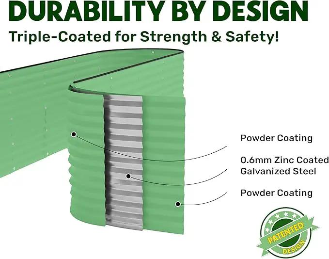 9-in-1 Galvanized Raised Garden Beds Outdoor // 8×2×2.5 ft Modular Planter for Gardening, Vegetables, Flowers // 32" Extra Tall Metal Raised Garden Bed (Light Green) // Patented Design Planter Box by GreenHaven Gardens