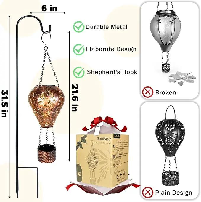 4-Pack Butterfly Decor Hot Air Balloon Solar Lantern – Outdoor Decorative Hanging Light for Garden Yard Patio Porch Lawn and Pathway – Unique Housewarming, Birthday Gift for Women Mom Grandma by GreenHaven Gardens